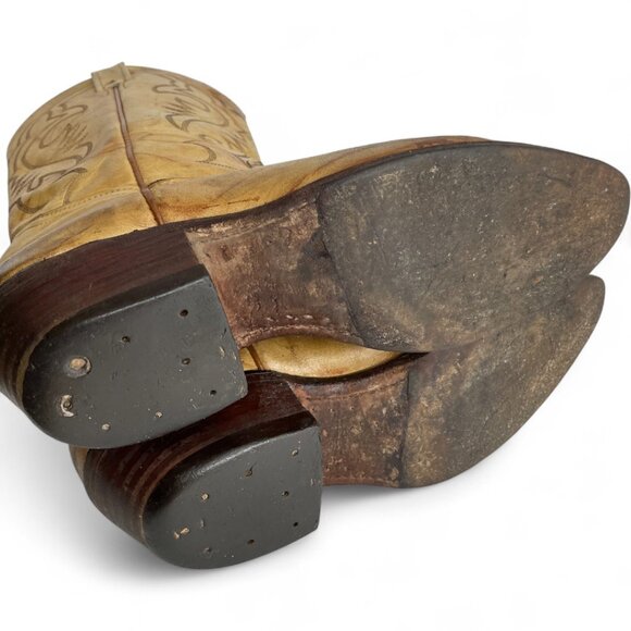 Boulet Leather Western Cowboy Boots Tan Marbled Men's 9 E - Picture 13 of 13